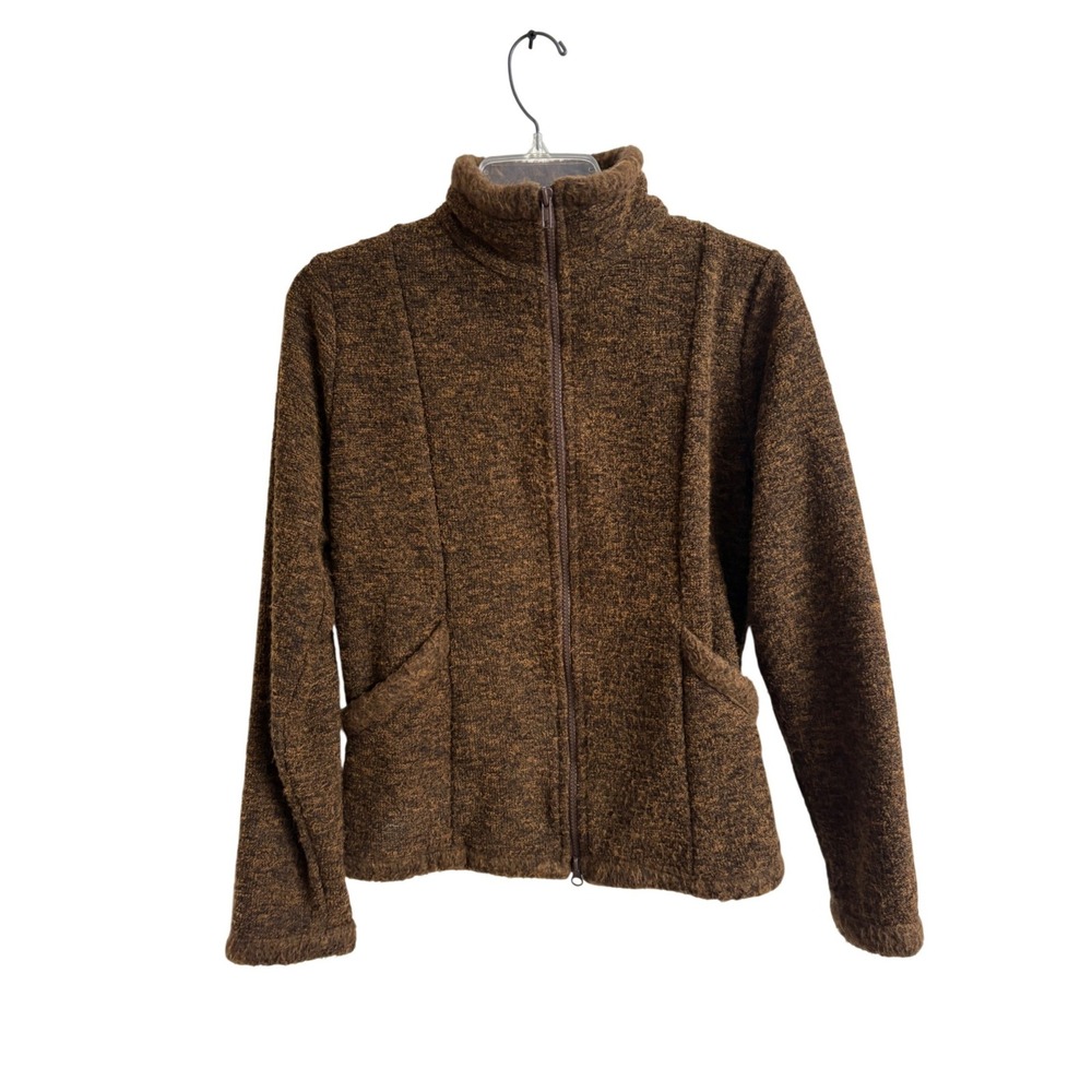 Prana Womens Full Zip Fleece Jacket Brown Marled Sherpa Sweater Small Gorpcore